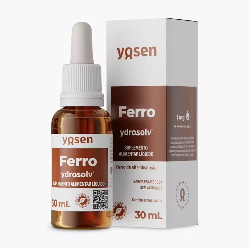 Ferro Ydrosolv 30ml - Sabor framboesa e sem açúcar